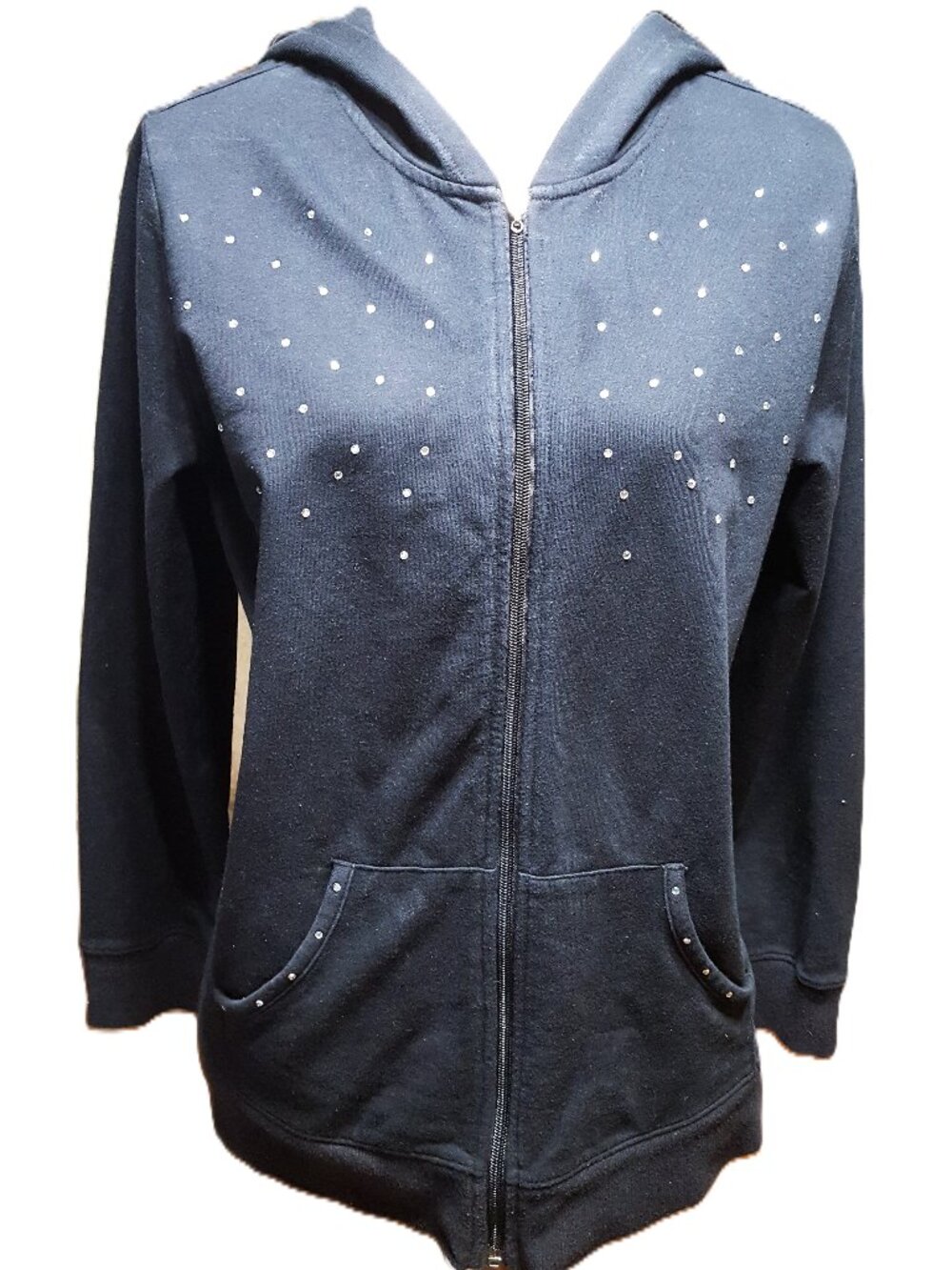 Gitano Womens Hoodie Black 14W/16W Studded Zip Up No Zipper Pull Pockets Bling